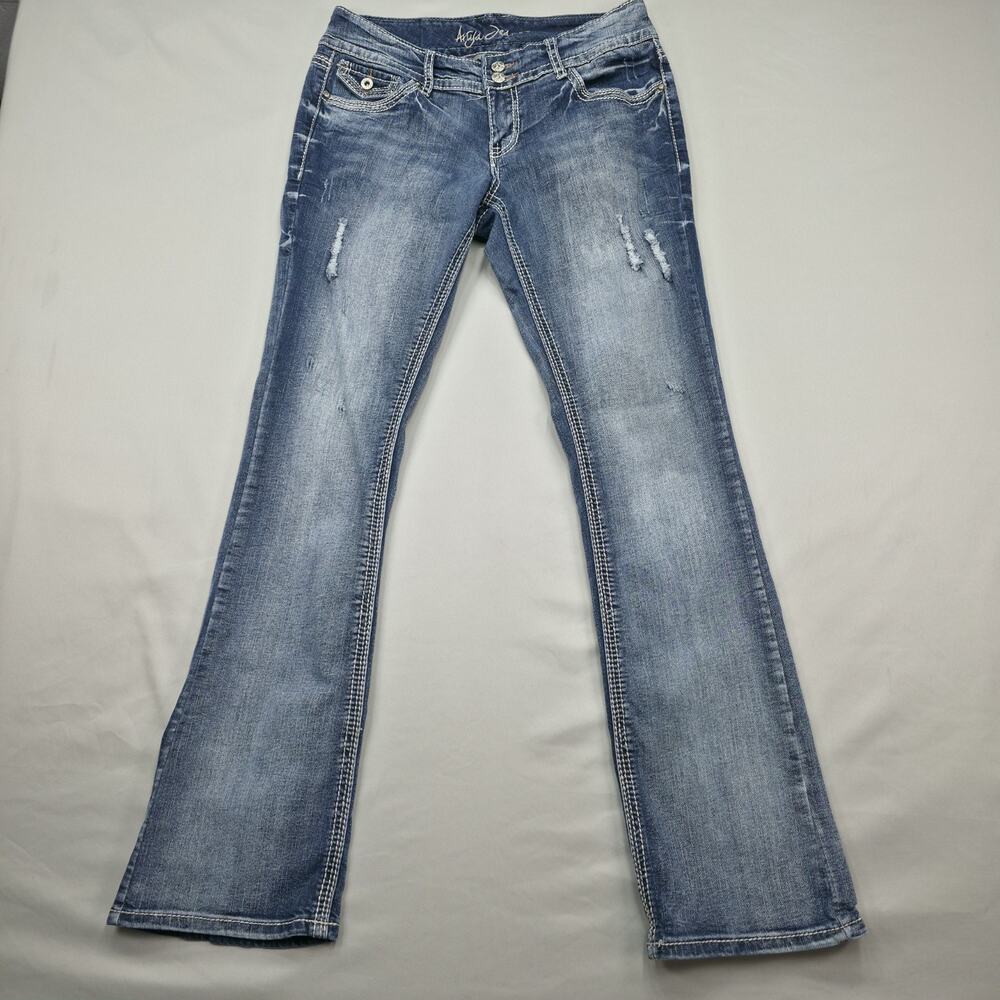 Ariya Jeans Womens 9/10 Bootcut Stretch Distressed Western Y2K Blue Denim Rodeo